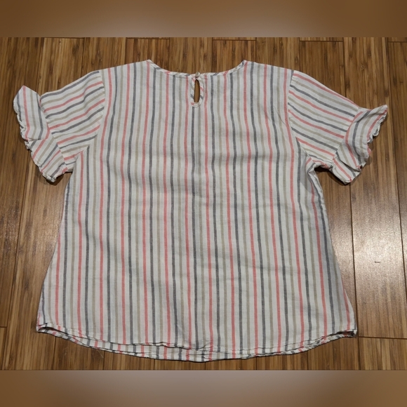 NWOT Van Heusen Striped Linen Ruffle Sleeve Top - Picture 6 of 8